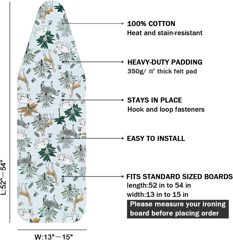 LCLW Ironing Board Cover and Pad Standard Size 15 x 54,3 Pairs of Hook and Loop Fastener Straps,Elastic Edges,2 Layers Ironing Board Cover with Thick Padding (F Pattern) - Image 2
